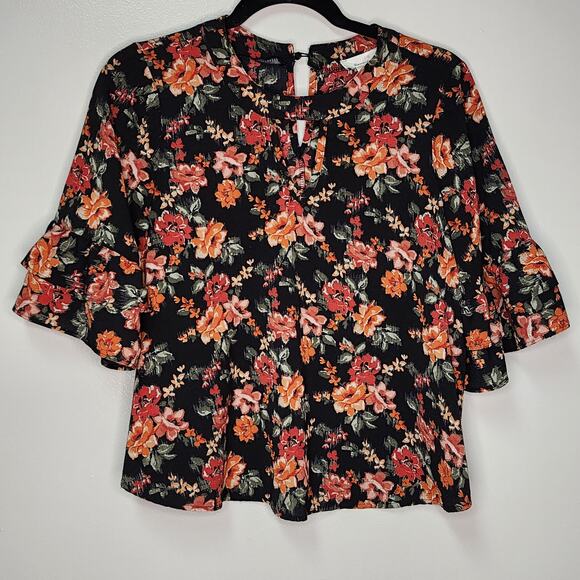 Urban Romantics Floral Blouse ruffle sleeves Size Small - Picture 1 of 5